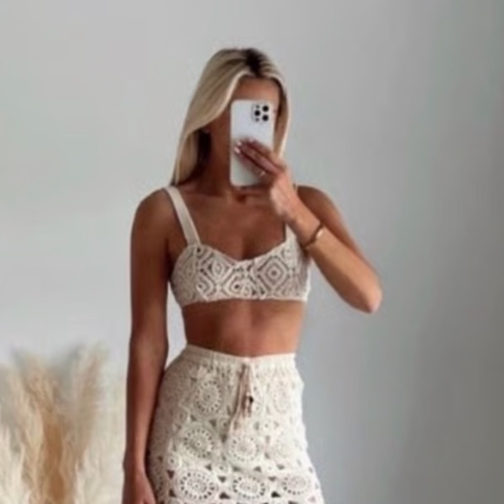 Zara Cream Crochet Crop Top Bralette